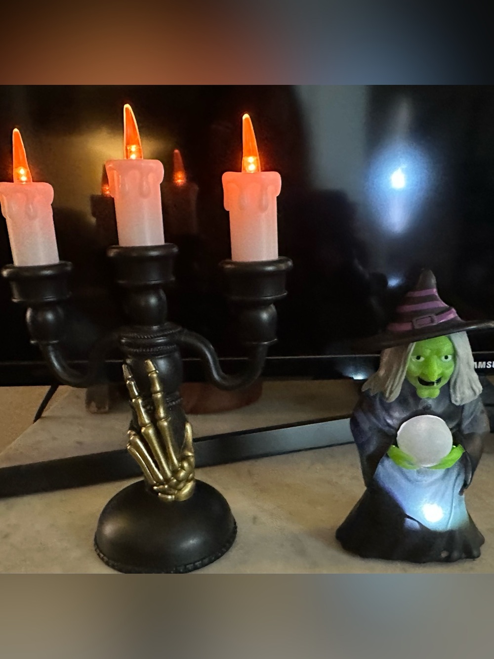 Lot of 2- light up Halloween candelabra Spooky witch lights up